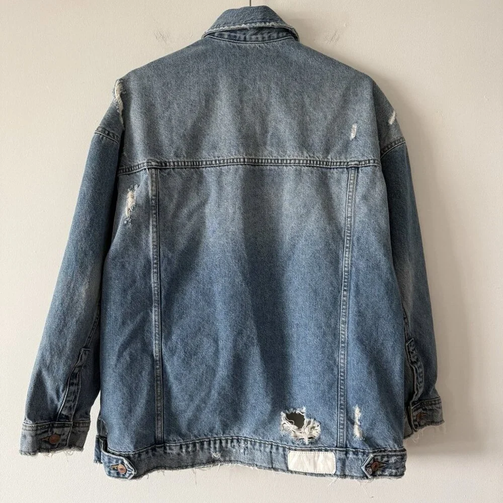 Zara Men's Denim Jacket Sz Large Distressed Grunge‎ 100% Cotton Urban RARE